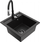 Granitinė virtuvinė plautuvė Mexen Vito su mai&scaron;ytuvu ir sifonu, Metallic juodas/sidabrinis+Juodas