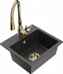Granitinė virtuvinė plautuvė Mexen Milo su mai&scaron;ytuvu ir sifonu, Juodas granite+Gold