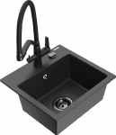 Granitinė virtuvinė plautuvė Mexen Milo su mai&scaron;ytuvu ir sifonu, Juodas granite+Juodas