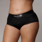 Ouch By Shots Satisfyer Vibrating Strap-On Brief XL/XXL - Juodas, 10-Speed Bullet, Adjustable Fit