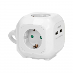 Orno 4 krypčių ilgintuvas 2P+E (Schuko), 2xUSB įkroviklis, 1,4m H05VV-F 3x1,5mm2, balta