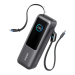 &bdquo;Anker Zolo&ldquo; ne&scaron;iojama įkroviklis | A1695H11 | 25000 mAh | Integruotas USB-C ir i&scaron;traukiamas laidas | Pilkas