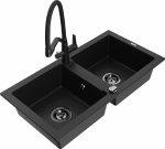 Granitinė virtuvinė plautuvė Mexen Mario su mai&scaron;ytuvu ir sifonu, Juodas