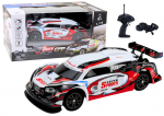 Sportinis automobilis RC 1:16 Drift su keičiamais ratais, baltas/raudonas