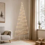Metalinė eglutė su LED KUOPIO 210 cm &Scaron;ilta balta Plienas Balta