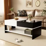 TV staliukas Modernus kavos staliukas 100 cm su 2 stalčiais, juodai baltas, blizgus