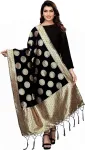 Jaanvi fashion indi&scaron;ka banarasi &scaron;ilko austinė dupatta kaklo skara ilga stola chunni kutais apdailintas &scaron;alikas juodas, vienas dydis