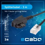 Ecabo 10057 3m tae-f ki&scaron;tukas į rj45 ki&scaron;tuko jungiamąjį kabelį - mar&scaron;rutizatoriaus kabelis - vdsl/dsl - tiesioginis sujungimas nuo dsl mar&scaron;rutizatorių iki telefono lizdo - plok&scaron;čias kabelis visiems mar&scaron;rutizatoriams ir modemams - juodas