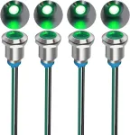 Gebildet 4 vnt. 12 mm 3v-4.5v-5v-6v-7.5v-9v Led metalinis indikatorius, atsparus vandeniui, signalinė lemputė su laidu (žalia)