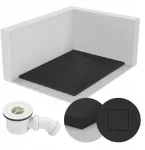 Stačiakampis du&scaron;o padėklas 120x90 akmens ra&scaron;to 2,6 cm juodas + sifonas
