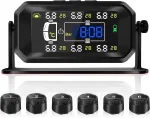 Kaolali tpms padangų slėgio stebėjimo sistema, saulės energija įkraunama padangų slėgio stebėjimo sistema, realaus laiko slėgio ir temperatūros stebėjimas, laiko rodymas, su 6 i&scaron;oriniais padangų slėgio jutikliais