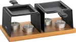 Sumu&scaron;tinių keptuvas Spring Gourmet Party, raclette su žvakėmis 2 asmenims, sūrio raclette grilis, buko medžio pagrindas, 2 padengtos raclette keptuvės, 2 mediniai raclette grandikliai, 4 žvakės, raclette grilis