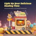 Funpola 3d medinis dėlionė Burger Truck modelis - pasidaryk pats miniatiūrinis maisto sunkvežimio lėlių namelio transporto priemonės rinkinys su Led lemputėmis - puiki kūrybinė dovana vaikams ir suaugusiems (mėsainiai)