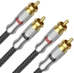 Emk 2m rca kabelis - ekranuotas pintas 2 ki&scaron;tukai į 2 ki&scaron;tukus audio kabelis namų kinui ir hi-fi sistemoms - sidabrinis rca audio stereo žemų dažnių garsiakalbio kabelis
