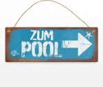 Zum Pool rodyklė į de&scaron;inę metalinis ženklas L rūdžių i&scaron;vaizdos, gražus skardinis ženklas baseinui kaip speciali baseino dekoracija arba dovana baseino savininkams, rodanti kryptį, metalinis ženklas L, 10,5 x 28 cm Xl tu ie&scaron;kai