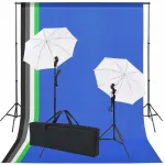 Fotografijos studijos rinkinys 300/5 vertėjui, 2 lempos, 2 skėčiai - juodas