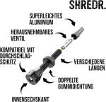 Shredr. tubeless ventilių komplektas, juodas, presta ventiliai skirti tubeless padangoms, itin lengvas aliuminis, juodas anoduotas prancūzi&scaron;kas ventilis, skirtas įprastiems tubeless ratlankiams