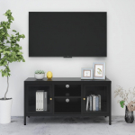 TV staliukas Televizoriaus spintelė, juoda, 105x35x52cm, plienas ir stiklas