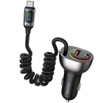 USAMS automobilinis įkroviklis C37 1xUSB+1xUSB-C 60W + kabelis USB-C 30W PD+QC Fast Charge juodos spalvos CC192CC01 (US-CC192)