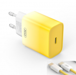XO laidinis įkroviklis CE18 PD 30W 1x USB-C geltonos spalvos-baltos spalvos + kabelis USB-C - Lightning