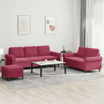 Sofa Sofos komplektas su pagalvėlėmis, 3 dalių, vyno, aksomas