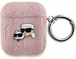 Apple AirPods Karl Lagerfeld Cover Monogram Karl & Choupette Head ausinių dėklas rožinės spalvos
