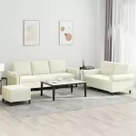 Sofa Sofos komplektas su pagalvėlėmis, 3 dalių, kreminis, aksomas