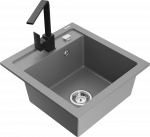 Granitinė virtuvinė plautuvė Mexen Vito su mai&scaron;ytuvu ir sifonu, Pilkas+Juodas