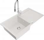 Granitinė virtuvinė plautuvė Mexen Leo su mai&scaron;ytuvu ir sifonu, Baltas+Chrome