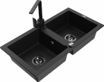 Granitinė virtuvinė plautuvė Mexen Mario su mai&scaron;ytuvu ir sifonu, Juodas