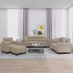 Sofa Sofos komplektas su pagalvėmis, 4 dalių, taupe, audinys