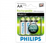 Philips Įkraunamos baterijos R6B4B260/10, Įkraunama baterija, Nikelio-metalo hidrido (NiMH), 1,2 V, 4 vnt., 2600 mAh, Cd (kadmis), Hg (gyvsidabris)