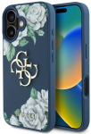 Originalus Dėklas GUESS Grained Roses Big 4G logo skirtas Apple iPhone 16 mėlynos spalvos