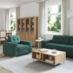 Sofa 3 pcs Tamsiai žalia 221 x 80 x 80 cm Lino mi&scaron;inio audinys