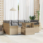 Lauko baldų komplektas Sodo Sofų Rinkinys su pagalve 7 pcs Smėlio Poli ratanas