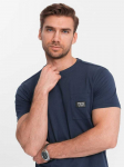 Blue men's casual t-shirt with patch pocket - navy mėlynas v10 om-tsct-0109