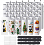 Sublimacijos stiklinės 50 vnt., 20 oz nerūdijančio plieno, dvigubos sienelės, su &scaron;iaudeliu, dangteliu, &scaron;epetėliu, pagrindu, termo plėvele, dovanų dėžute - Termo puodeliai, Gertuvės, Dovanoms