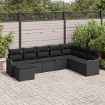 Lauko baldų komplektas Sodo Sofų Rinkinys su pagalve 8 pcs Juoda Poli ratanas