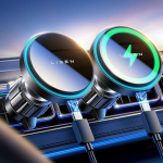 LISEN MagSafe automobilinis telefono laikiklis su bevieliu 15 W įkrovimu, USB-C, juodas
