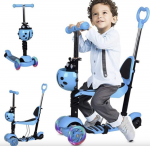 Triratis balansinis paspirtukas boružėlė su stūmimo rankena Scooter 5in1, mėlynas