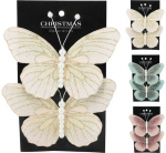 Įsegama kalėdinė dekoracija BUTTERFLY, 3 spalvos, 10 cm, 2 vnt