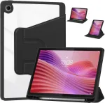 Plan&scaron;etinio kompiuterio dėklas 4kom.pl 360 Crystal, skirtas Lenovo Tab 10.1 2025, juodas &ndash; apsauginis su stovu, prieiga prie prievadų ir mygtukų