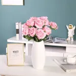 Kisflower 12 x dirbtinės rožės, tikrovi&scaron;kos vienos &scaron;akelės gėlės, &scaron;ilko rožių puok&scaron;tė vestuvių vakarėliui, biurui, namų dekorui (rožinė)