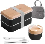 Bordeag 1400 ml prie&scaron;piečių dėžutė, bento dėžutė suaugusiems, japoni&scaron;ko stiliaus, maisto dėžutė su skyreliais, su 600 ml sriubos dėžute su izoliuotais skyriais, bento dėžutė, prie&scaron;piečių dėžutės mergaitėms/berniukams darbui, mokyklai ir kelionėms