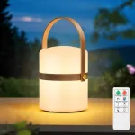 Powerbeauty led lauko stalo lempa belaidė su bambuko ne&scaron;imo rankena 8 spalvų baterijomis maitinama stalo lempa reguliuojamo ry&scaron;kumo su nuotoliniu valdymu ip44 kempingui sodui balkonui terasai