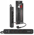 Kerg apsauginė maitinimo juosta su 4 lizdais, 3 m ilgio, 3x Usb