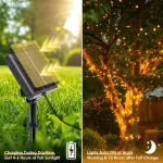 Btfarm 2 vnt. saulės energija įkraunamų lauko girliandų su laikmačiu, 10 m 100 Led lauko girliandų, atsparios oro sąlygoms, 8 režimai, Ip65 atsparios vandeniui saulės energija įkraunamos lauko girliandos sodui, tvorai, medžiui, kiemui, balkonui