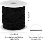 0,8 mm elastinė virvelė, virvelė papuo&scaron;alų gamybai, apvali elastinė juosta, karoliukų siūlas, tampri virvelė, nailoninis siūlas, elastinis siūlas papuo&scaron;alams, nailoninė virvelė "pasidaryk pats" apyrankėms, vėriniams (juoda)