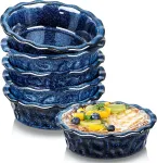 Vicrays Keraminė kepimo forma pyragams - 14 cm maža tortinė lėk&scaron;tė gili sriubos lėk&scaron;tė tro&scaron;kiniams mini serviravimo dubuo desertams obuolių pyragui picai 6 dalių rinkinys mėlyna