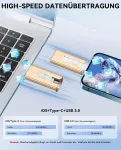 Gnaseet Usb atmintinė 256 Gb telefonui, 4 viename Usb atmintinė telefonui/plan&scaron;etei/android mobiliajam Telefonui/pc, didelės spartos Usb 3.0 atmintinė, telefono i&scaron;orinės atminties plėtimo nuotraukų atmintinė, auksinė